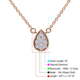14K Rose Gold 0.12ct Round Shape Diamond Solitaire Pendant Chain Necklace 18" Long