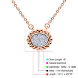 14K Rose Gold 0.13ct Round Shape Diamond Solitaire Pendant Chain Necklace 18" Long
