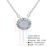 14K White Gold 0.13ct Round Shape Diamond Solitaire Pendant Chain Necklace 18" Long