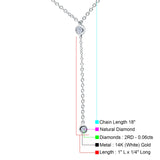 14K White Gold 0.06ct Round Shape Diamond Drop Lariat Pendant Chain Necklace 18" Long
