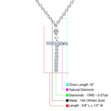14K White Gold 0.07ct Round Shape Diamond Cross Pendant Chain Necklace 18" Long