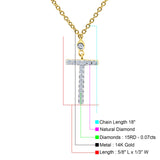 14K Yellow Gold 0.07ct Round Shape Diamond Cross Pendant Chain Necklace 18" Long
