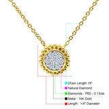 14K Yellow Gold 0.13ct Round Shape Diamond Solitaire Pendant Chain Necklace 18" Long