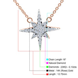 14K Rose Gold 0.10ct Round Shape Diamond Starburst Pendant Chain Necklace 18" Long