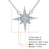 14K White Gold 0.10ct Round Shape Diamond Starburst Pendant Chain Necklace 18" Long