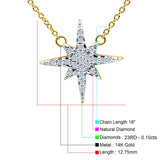14K Yellow Gold 0.10ct Round Shape Diamond Starburst Pendant Chain Necklace 18" Long