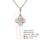 14K Rose Gold 0.09ct Round Shape Diamond Antique Flower Pendant Chain Necklace 18" Long