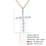 14K Rose Gold 0.09ct Round Shape Diamond Cross Pendant Chain Necklace 18" Long