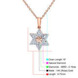 14K Rose Gold 0.16ct Round Shape Diamond Jewish Star Of David Pendant Chain Necklace 18" Long