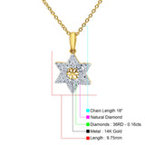 14K Yellow Gold 0.16ct Round Shape Diamond Jewish Star Of David Pendant Chain Necklace 18" Long
