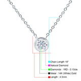 14K White Gold 0.10ct Round Shape Diamond Solitaire Bezel Pendant Chain Necklace 18" Long