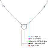 14K White Gold 0.12ct Round Shape Diamond Trendy Circle Pendant Chain Necklace 18" Long