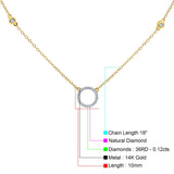 14K Yellow Gold 0.12ct Round Shape Diamond Trendy Circle Pendant Chain Necklace 18" Long
