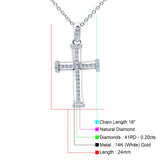 14K White Gold 0.20ct Round Shape Diamond Cross Pendant Chain Necklace 18" Long
