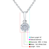 14K White Gold 0.19ct Round Shape Diamond Solitaire Pendant Chain Necklace 18" Long