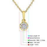 14K Yellow Gold 0.19ct Round Shape Diamond Solitaire Pendant Chain Necklace 18" Long