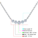 14K White Gold 0.21ct Round Shape Diamond Five Stone Pendant Chain Necklace 18" Long
