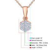 14K Rose Gold 0.33ct Round Shape Diamond Solitaire Pendant Chain Necklace 18" Long