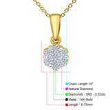14K Yellow Gold 0.33ct Round Shape Diamond Solitaire Pendant Chain Necklace 18" Long