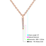 14K Rose Gold 0.02ct Round Shape Trendy Diamond Vertical Drop Pendant Chain Necklace 18" Long