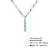 14K White Gold 0.02ct Round Shape Trendy Diamond Vertical Drop Pendant Chain Necklace 18" Long