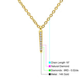 14K Yellow Gold 0.02ct Round Shape Trendy Diamond Vertical Drop Pendant Chain Necklace 18" Long