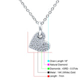 14K White Gold 0.07ct Round Shape Diamond Dangling Heart Pendant Chain Necklace 18" Long
