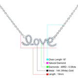 14K White Gold 0.08ct Round Shape Love Script Heart Diamond Pendant Chain Necklace 18" Long