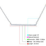 14K White Gold 0.06ct Round Shape Diamond Line Bar Pendant Chain Necklace 18" Long