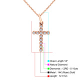 14K Rose Gold 0.10ct Round Shape Diamond Cross Pendant Chain Necklace 18" Long