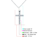 14K White Gold 0.10ct Round Shape Diamond Cross Pendant Chain Necklace 18" Long