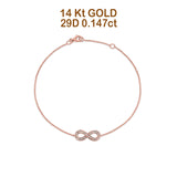 14K Rose Gold 0.147ct Round Infinity Bracelet Solid 7mm G SI Natural Diamond Engagement Wedding Bracelets