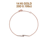 14K Rose Gold 0.199ct Diamond Double Bar Bracelet Solid 15mm G SI Natural Diamond Engagement Wedding Bracelets