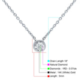 14K White Gold 0.07ct Solitaire Bezel Set Diamond Pendant Chain Necklace 18" Long Wholesale