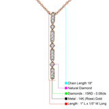 14K Rose Gold 0.08ct Diamond Drop Vertical Bar Pendant Chain Necklace 18" Long Wholesale