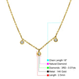 14K Yellow Gold 0.07ct Diamond Bezel Pendant Necklace 18" Long Wholesale