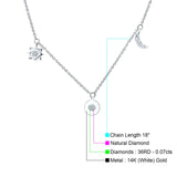 Dangling Moon Star Heart Diamond Necklace 14K White Gold 0.07ct Wholesale