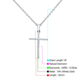 14K White Gold 0.05ct Diamond Cross Pendant Necklace 18" Long Wholesale