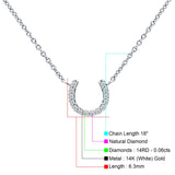 14K White Gold 0.06ct Diamond Horseshoe Pendant Necklace 18" Long Wholesale