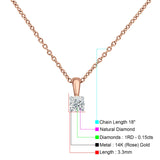 14K Rose Gold 0.15ct Diamond Solitaire Pendant Necklace 18" Long Wholesale