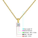 14K Yellow Gold 0.15ct Diamond Solitaire Pendant Necklace 18" Long Wholesale