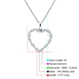 Heart Necklace Diamond Pendant 14K White Gold 0.32ct Wholesale