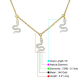 Dangling Diamond Snake Necklace 14K Yellow Gold 0.13ct Wholesale
