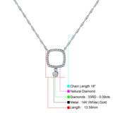 Dangling Diamond Cushion Cut Necklace 14K White Gold 0.09ct Wholesale