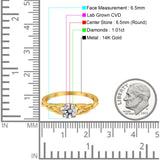 14K Yellow Gold Solitaire Trinity Round 6.5mm D VS1 GIA Certified 1.01ct Lab Grown CVD Diamond Engagement Wedding Ring Size 6.5