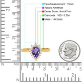 14K Yellow Gold 2.00ct Teardrop Pear 9mmx7mm G SI Natural Amethyst Diamond Engagement Wedding Ring Size 6.5