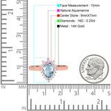 14K Rose Gold 2.00ct Teardrop Pear 9mmx7mm G SI Natural Aquamarine Diamond Engagement Wedding Ring Size 6.5