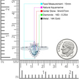 14K White Gold 2.00ct Teardrop Pear 9mmx7mm G SI Natural Aquamarine Diamond Engagement Wedding Ring Size 6.5