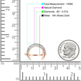 Diamond Crescent Moon Ring Round Statement 14K Rose Gold 0.07ct Wholesale