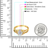 14K Yellow Gold Oval Halo Vintage Style 8mmx6mm D VS2 GIA Certified 1.01ct Lab Grown CVD Diamond Engagement Wedding Ring Size 6.5